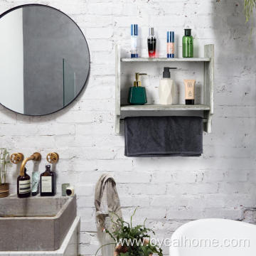 Wooden Bathroom Shelf with Towel Bar